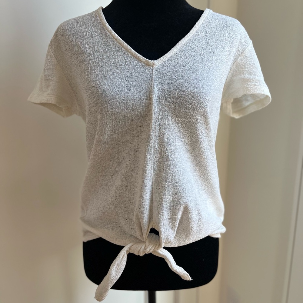 Madewell White V-Neck Tie Front T-Shirt